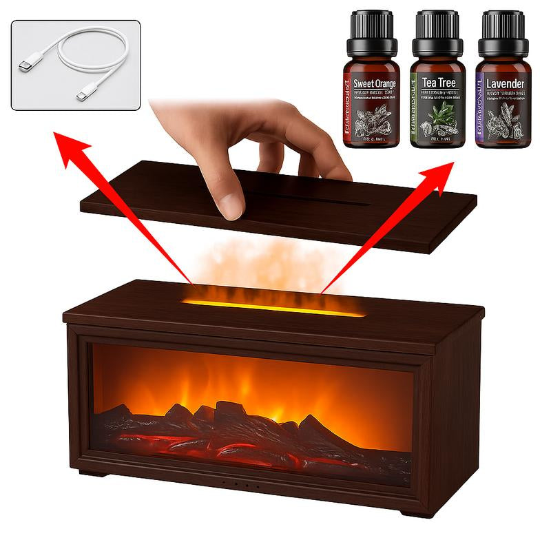 Fireplace Modeling Multi-Color Adjustable Ful-Atmosphere Air Humidifier Essential Oil Difusser with Night Light Aromotherapy USB Plug in for Home Room Fragrance