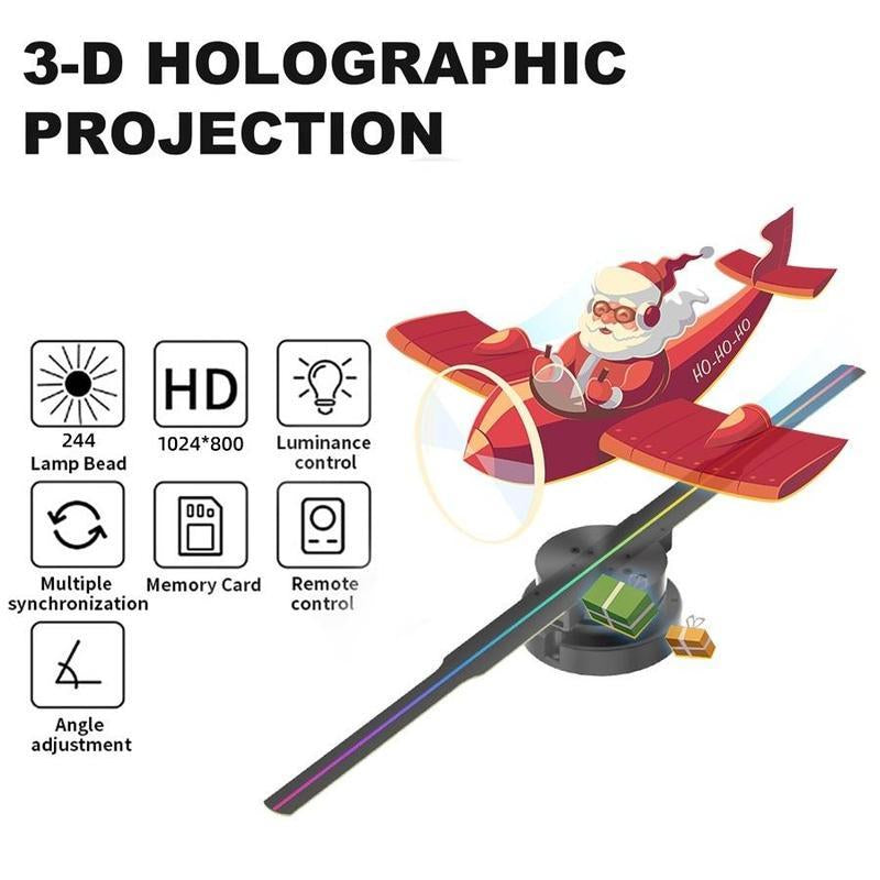 3D Hologram Fan,3D Hologram Projection Light Two Blades 42Cm User-Friendly Plug and Play Holographic Advertising Show LED Lights, Easy Wall Mount Decorations for Holiday & Halloween Gift
