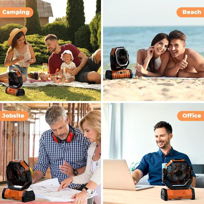 Portable Fans Camping Fan Rechargeable with LED Lantern, 20000Mah Battery Powered Travel Fan with 1-8 Hour Timing Function, 270° Head Rotation, 4 Speeds Settings for Tents, Office, Desk, Camping and Fishing, Summer Gifts