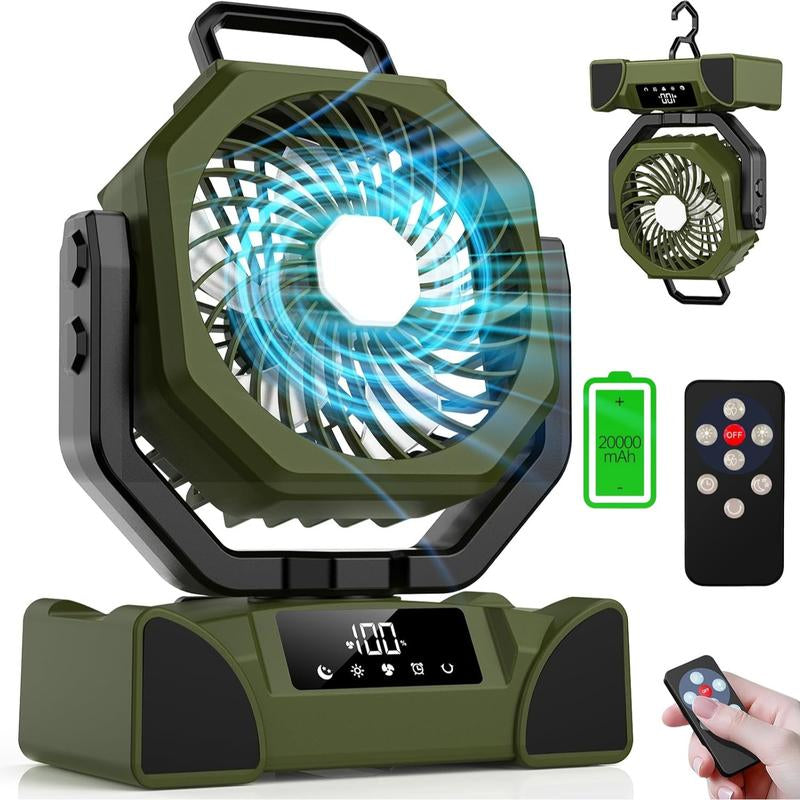 Portable Fans Camping Fan Rechargeable with LED Lantern, 20000Mah Battery Powered Travel Fan with 1-8 Hour Timing Function, 270° Head Rotation, 4 Speeds Settings for Tents, Office, Desk, Camping and Fishing, Summer Gifts