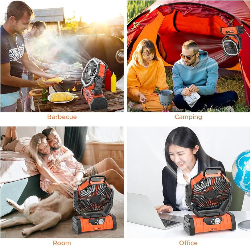 Portable Fans Camping Fan Rechargeable with LED Lantern, 20000Mah Battery Powered Travel Fan with 1-8 Hour Timing Function, 270° Head Rotation, 4 Speeds Settings for Tents, Office, Desk, Camping and Fishing, Summer Gifts