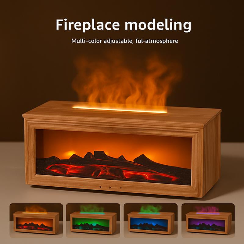 Fireplace Modeling Multi-Color Adjustable Ful-Atmosphere Air Humidifier Essential Oil Difusser with Night Light Aromotherapy USB Plug in for Home Room Fragrance