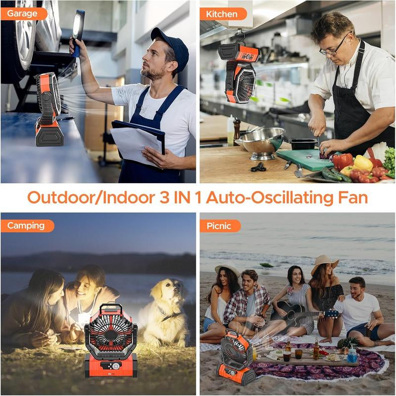 Portable Fans Camping Fan Rechargeable with LED Lantern, 20000Mah Battery Powered Travel Fan with 1-8 Hour Timing Function, 270° Head Rotation, 4 Speeds Settings for Tents, Office, Desk, Camping and Fishing, Summer Gifts