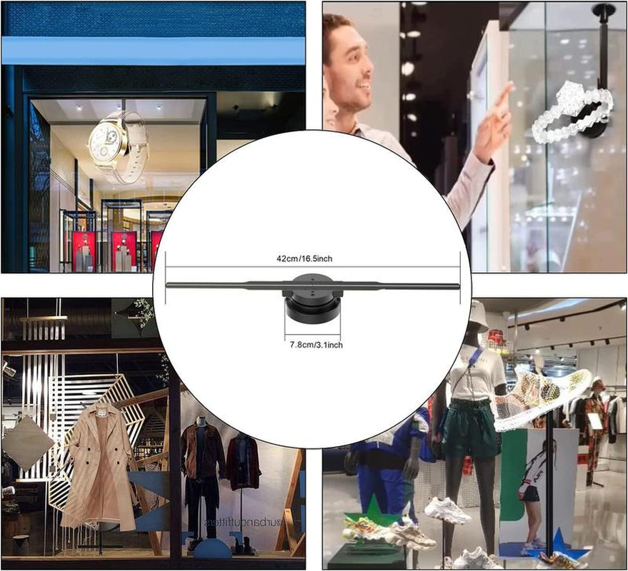 3D Hologram Fan,3D Hologram Projection Light Two Blades 42Cm User-Friendly Plug and Play Holographic Advertising Show LED Lights, Easy Wall Mount Decorations for Holiday & Halloween Gift