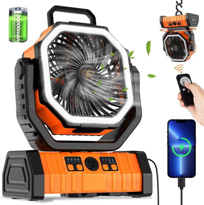 Portable Fans Camping Fan Rechargeable with LED Lantern, 20000Mah Battery Powered Travel Fan with 1-8 Hour Timing Function, 270° Head Rotation, 4 Speeds Settings for Tents, Office, Desk, Camping and Fishing, Summer Gifts