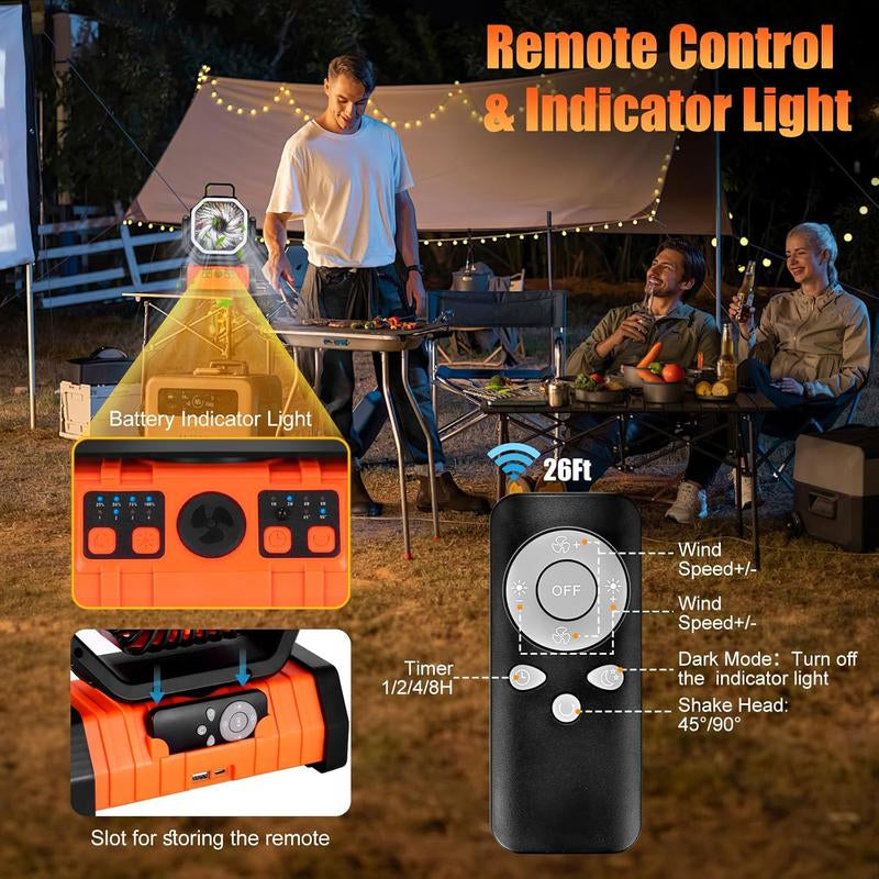 Portable Fans Camping Fan Rechargeable with LED Lantern, 20000Mah Battery Powered Travel Fan with 1-8 Hour Timing Function, 270° Head Rotation, 4 Speeds Settings for Tents, Office, Desk, Camping and Fishing, Summer Gifts