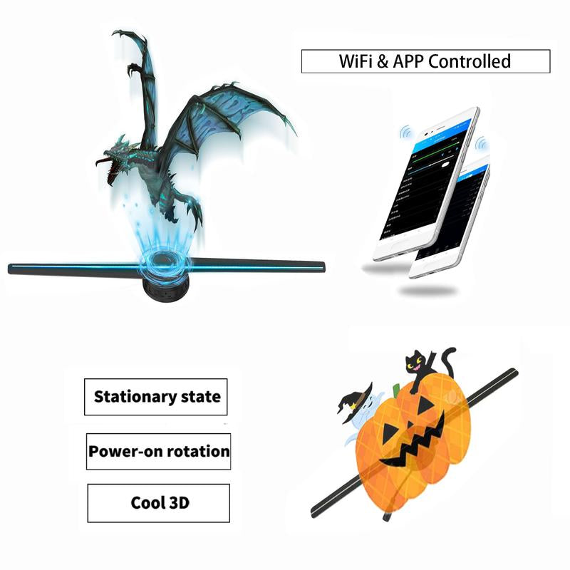 3D Hologram Fan,3D Hologram Projection Light Two Blades 42Cm User-Friendly Plug and Play Holographic Advertising Show LED Lights, Easy Wall Mount Decorations for Holiday & Halloween Gift