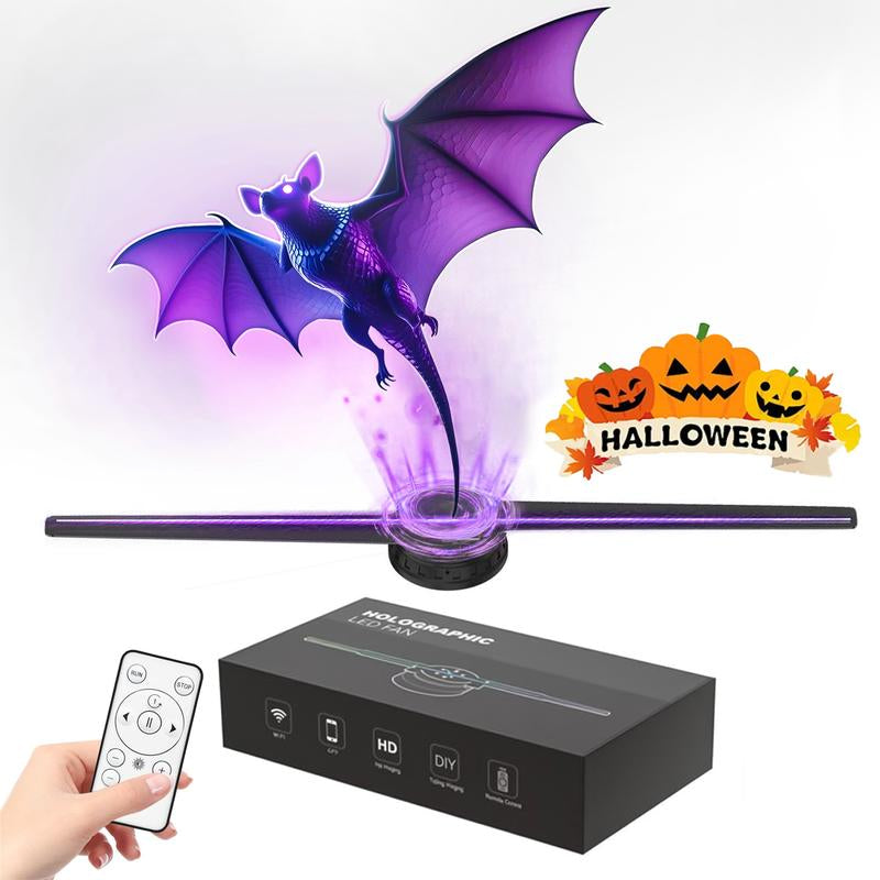 3D Hologram Fan,3D Hologram Projection Light Two Blades 42Cm User-Friendly Plug and Play Holographic Advertising Show LED Lights, Easy Wall Mount Decorations for Holiday & Halloween Gift