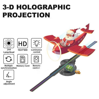 3D Hologram Fan,3D Hologram Projection Light Two Blades 42Cm User-Friendly Plug and Play Holographic Advertising Show LED Lights, Easy Wall Mount Decorations for Holiday & Halloween Gift