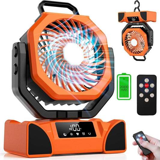 Portable Fans Camping Fan Rechargeable with LED Lantern, 20000Mah Battery Powered Travel Fan with 1-8 Hour Timing Function, 270° Head Rotation, 4 Speeds Settings for Tents, Office, Desk, Camping and Fishing, Summer Gifts