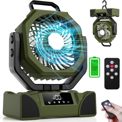 Portable Fans Camping Fan Rechargeable with LED Lantern, 20000Mah Battery Powered Travel Fan with 1-8 Hour Timing Function, 270° Head Rotation, 4 Speeds Settings for Tents, Office, Desk, Camping and Fishing, Summer Gifts