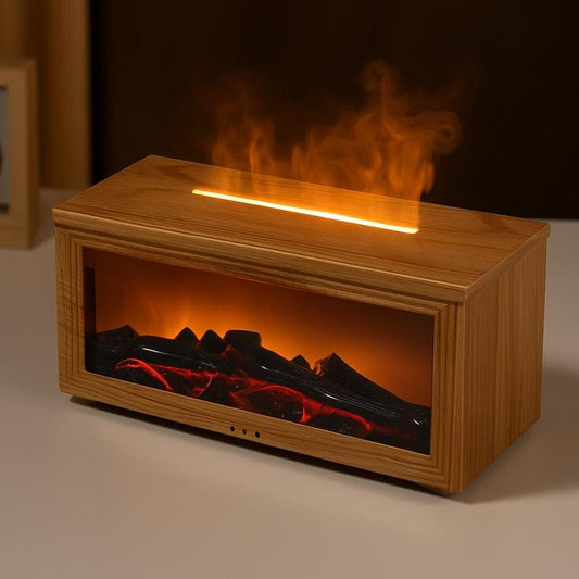 Fireplace Modeling Multi-Color Adjustable Ful-Atmosphere Air Humidifier Essential Oil Difusser with Night Light Aromotherapy USB Plug in for Home Room Fragrance