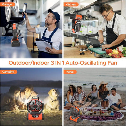 Portable Fans Camping Fan Rechargeable with LED Lantern, 20000Mah Battery Powered Travel Fan with 1-8 Hour Timing Function, 270° Head Rotation, 4 Speeds Settings for Tents, Office, Desk, Camping and Fishing, Summer Gifts