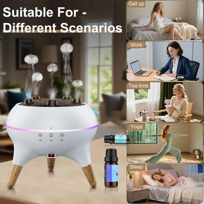 Dynamic Multi-Spray Aromatherapy Machine Desktop Flame Humidifier Household Large Fog Colorful Light with Remote Control Jellyfish Diffuser